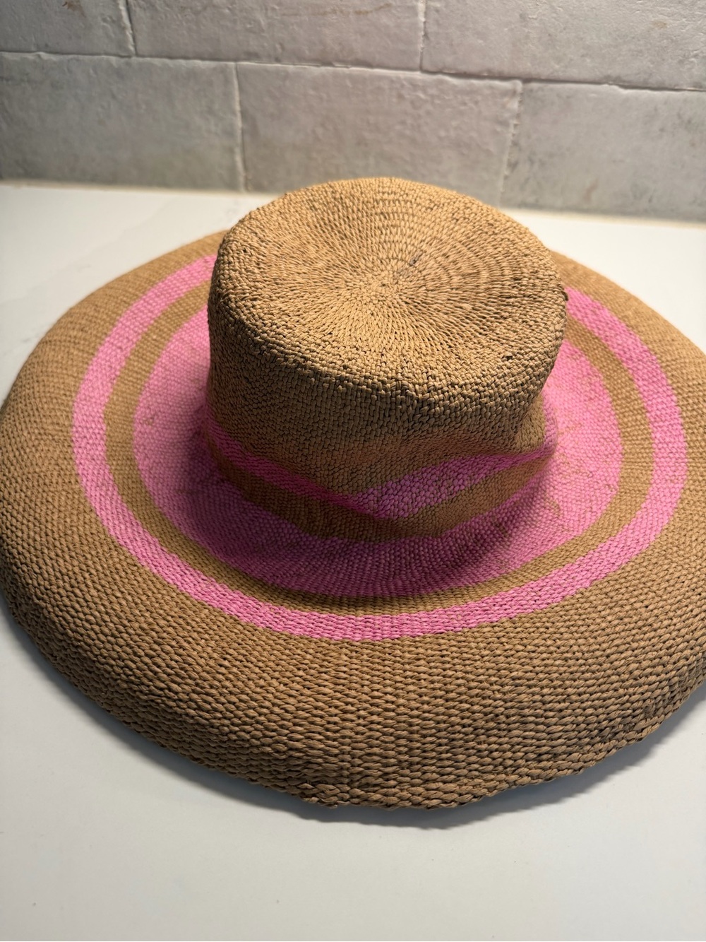 A New Day Wide Brim Straw Sun Hat with Pink Accent - S/M - Picture 6 of 9